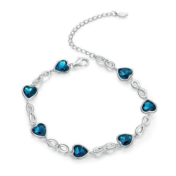 Bracelet Argent Bleu Coeurs