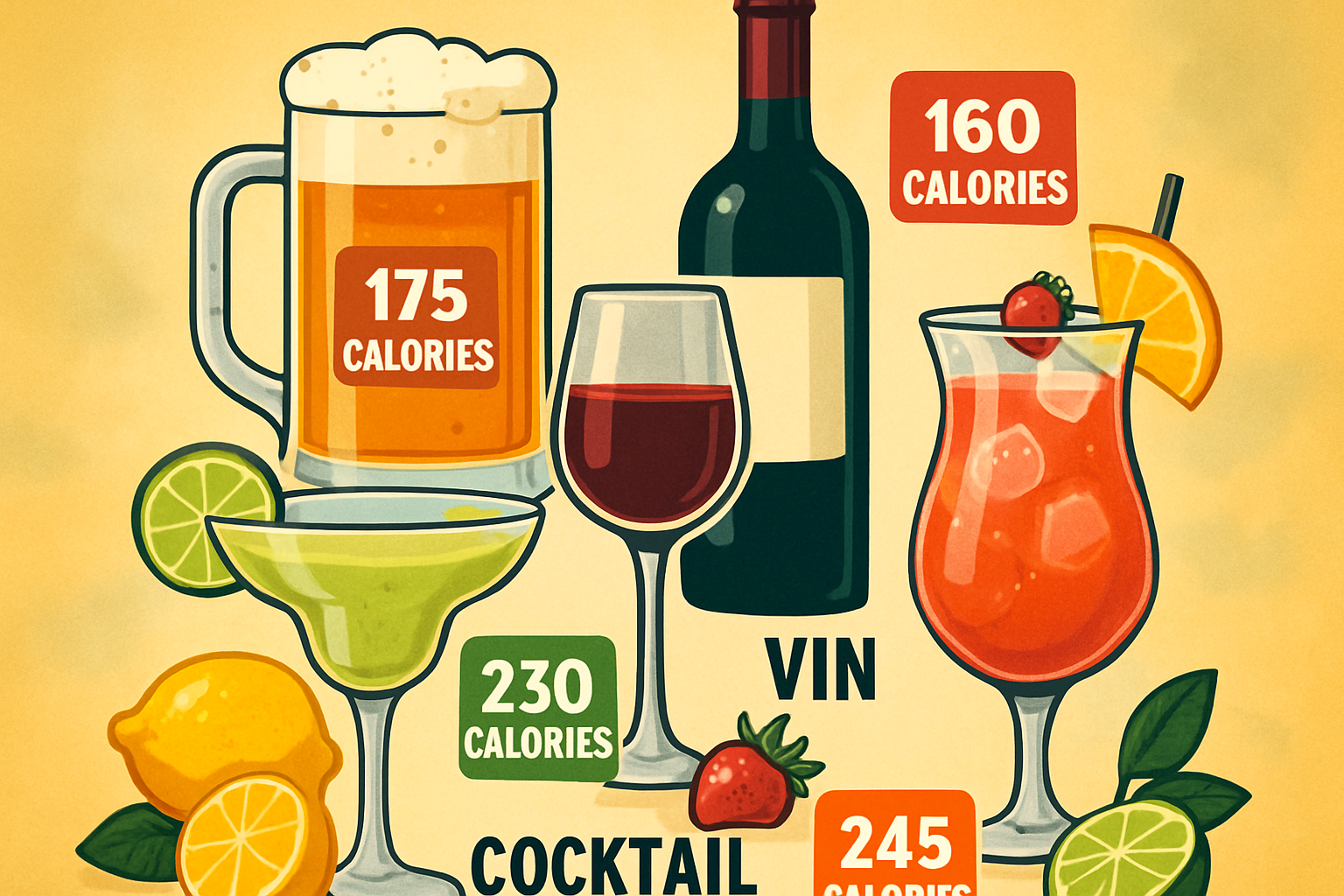 Quelle quantité de calories peut-on trouver dans les boissons alcoolisées ? 1 découvrez la quantité de calories contenue dans différentes boissons alcoolisées. apprenez à mieux gérer votre consommation en calories tout en profitant de vos boissons préférées. informez-vous sur les calories des vins, bières, spiritueux et cocktails pour faire des choix éclairés.