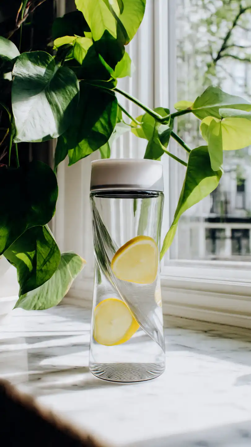 Lavement du Côlon : Le Secret Détox pour un Ventre Plat et une Peau Éclatante ? 1 glass water bottle with lemon slices on