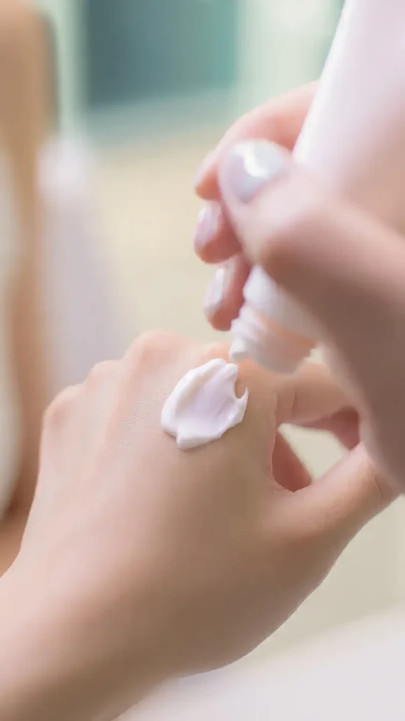 macro shot of fingers applying white soothing