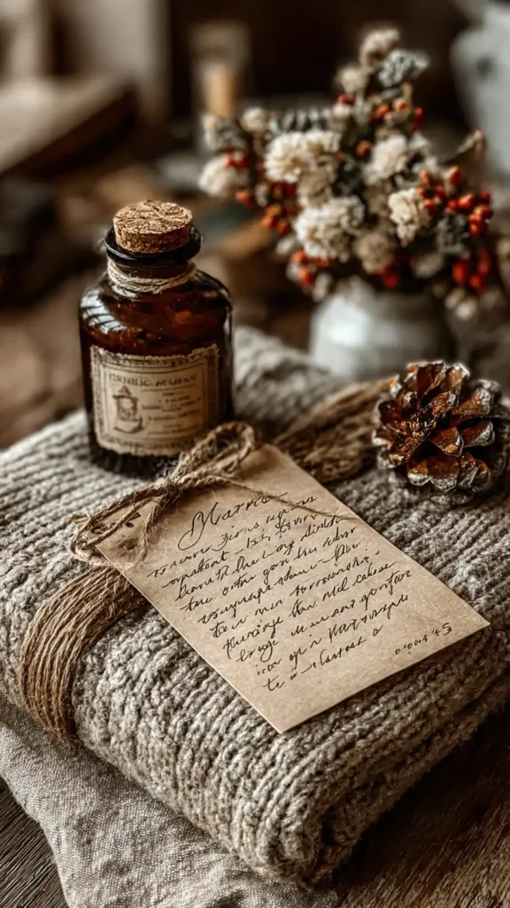 Déco Table Noël 2025 : Tendances Chics, Naturelles et Féériques pour un Réveillon Inoubliable 2 marque place manuscrit sur papier kraft entour de