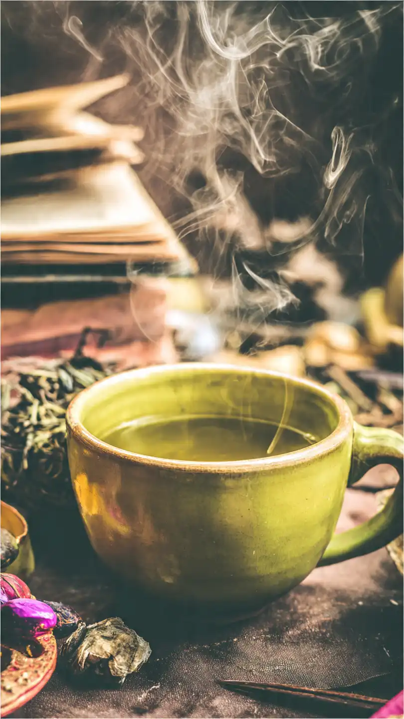 th vert fumant dans une tasse en