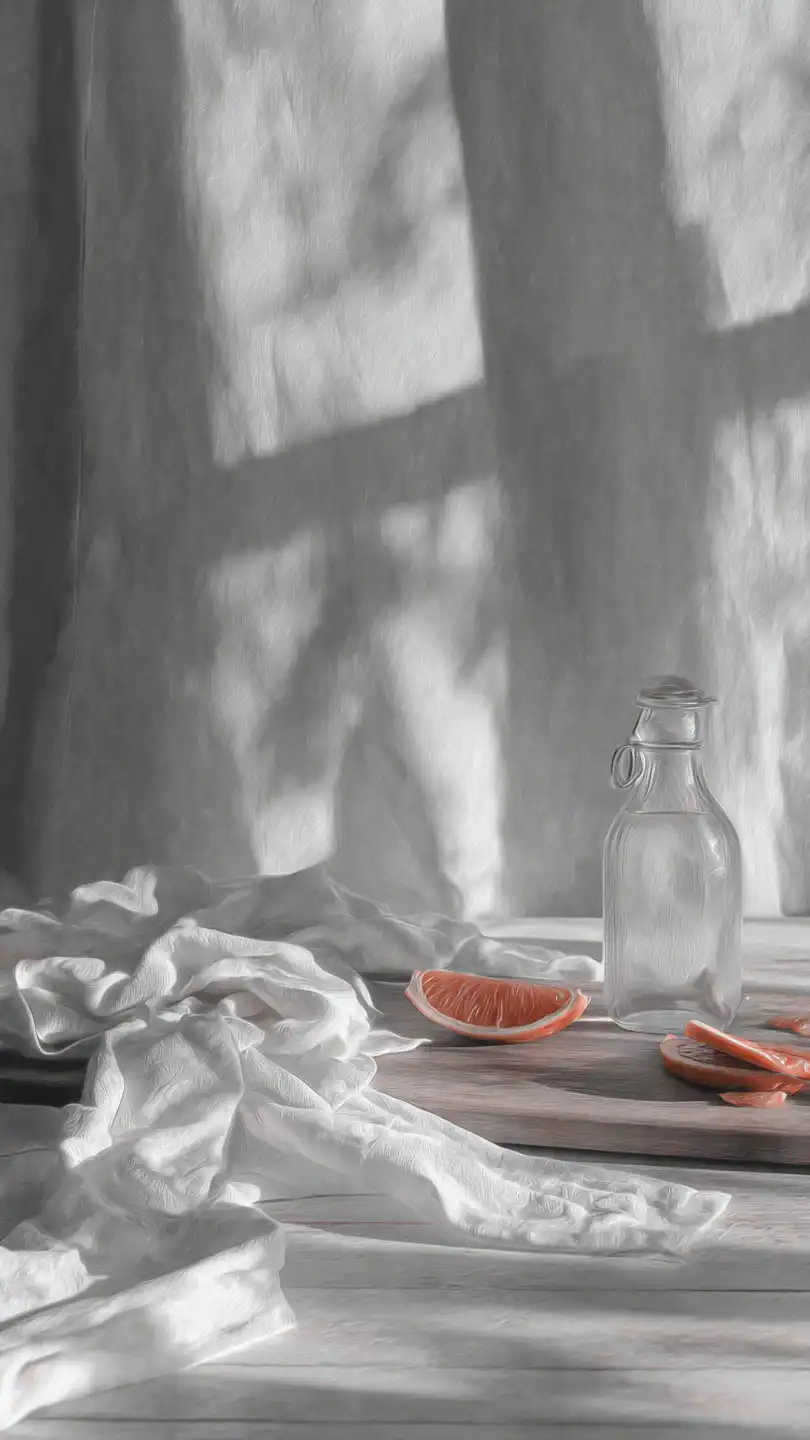 wooden tray with small glass bottle fresh