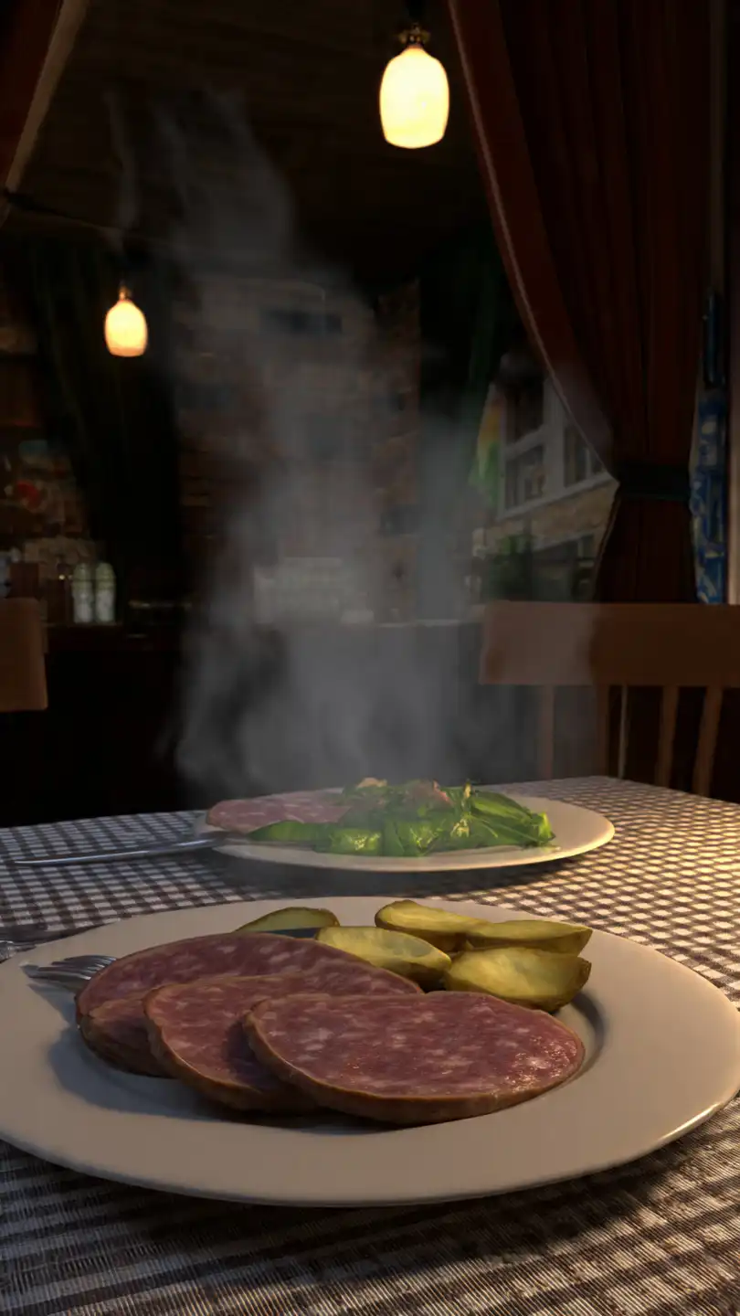 a warm dinner plate with thick steaming