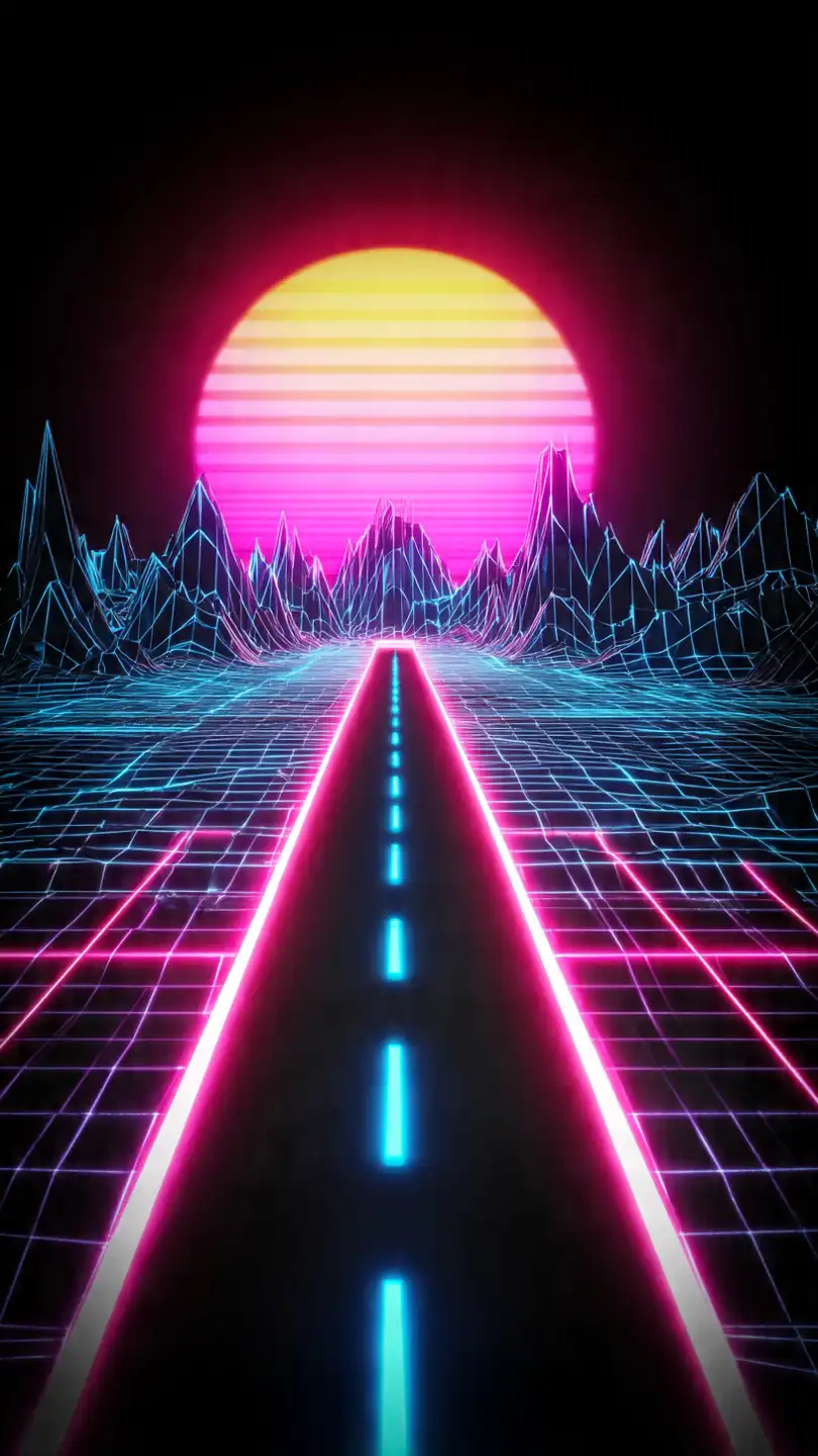 synthwave aesthetic wallpaper retro futuristic highway leading