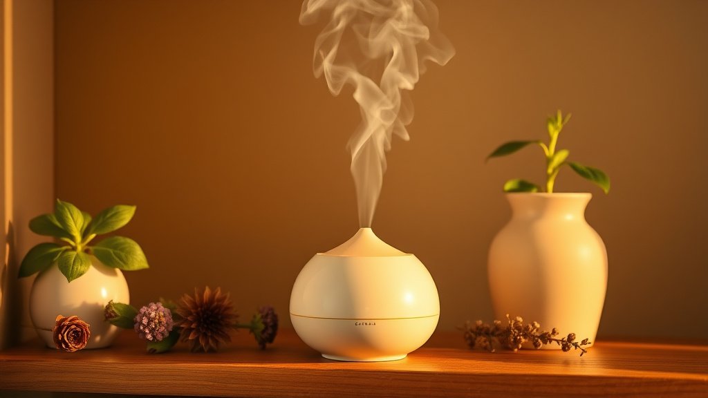 Illustration diffuseur huile essentielle atmosphere apaisante aromatherapie