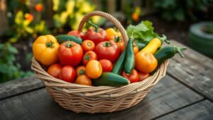 Illustration legumes fruits saison panier marche cuisine saine naturelle