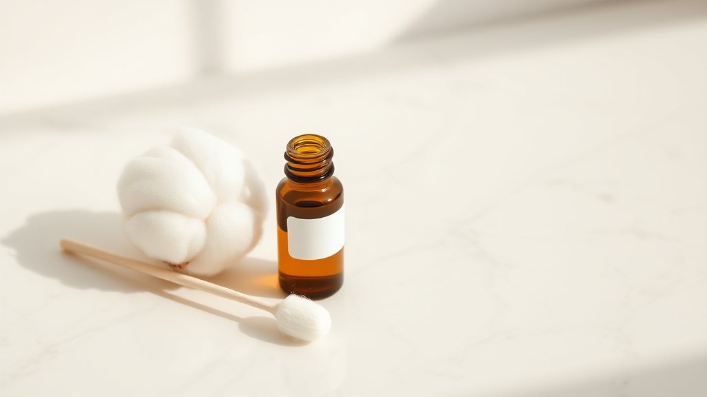 Illustration application tea tree acne coton tige soins peau naturels