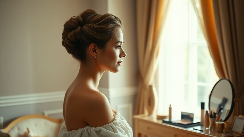 Évolution beauté de Mathilde de Belgique : les clés du style 1 Portrait élégant inspiré de l’évolution beauté de Mathilde de Belgique avec maquillage discret et coiffure soignée