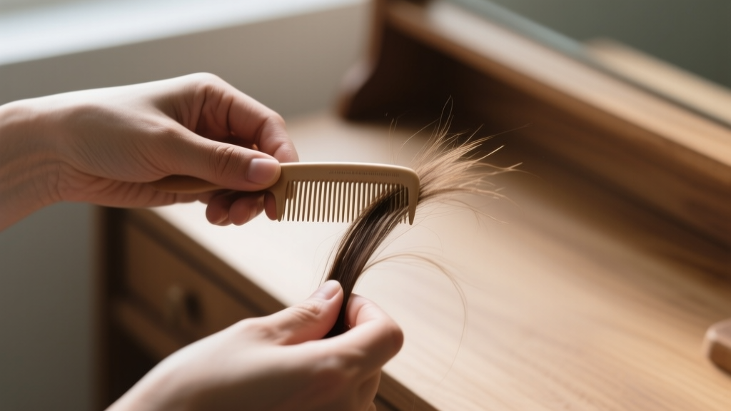 Mains séparant une mèche de cheveux secs avec un peigne fin pour créer du volume à la racine