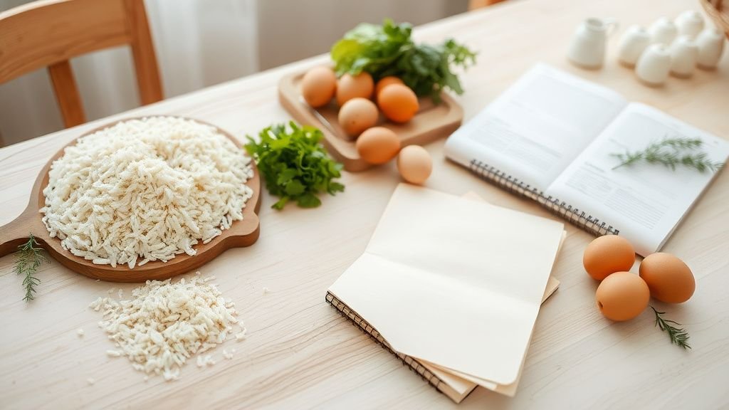 Plan de travail lumineux avec aliments bruts et ingrédients simples pour s’organiser face à une intolérance alimentaire