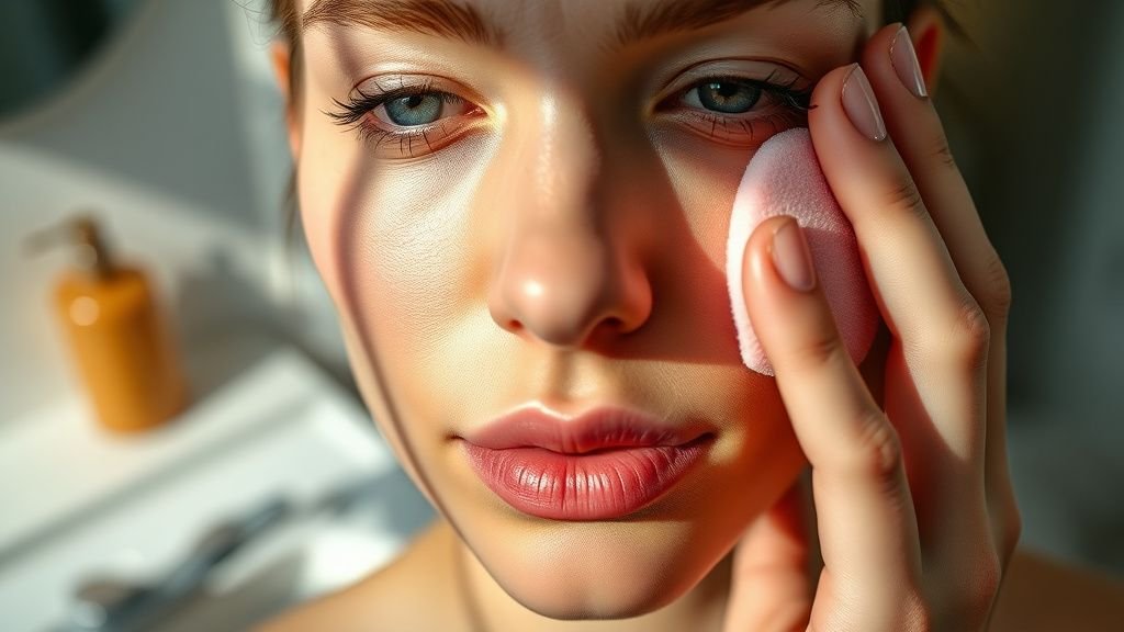 Gros plan sur un teint naturel avec une zone plus mate et une autre légèrement brillante